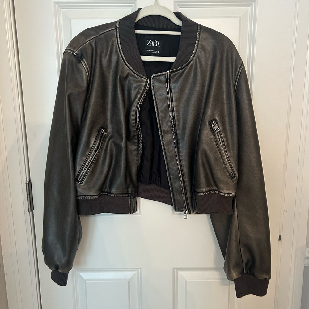 Zara leather bomber jacket